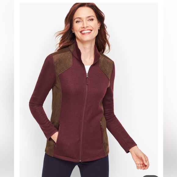 Talbots Jackets & Blazers - 🎉Host Pick🎉New Talbots maroon/brown faux suede trim fleece soft jacket, PM